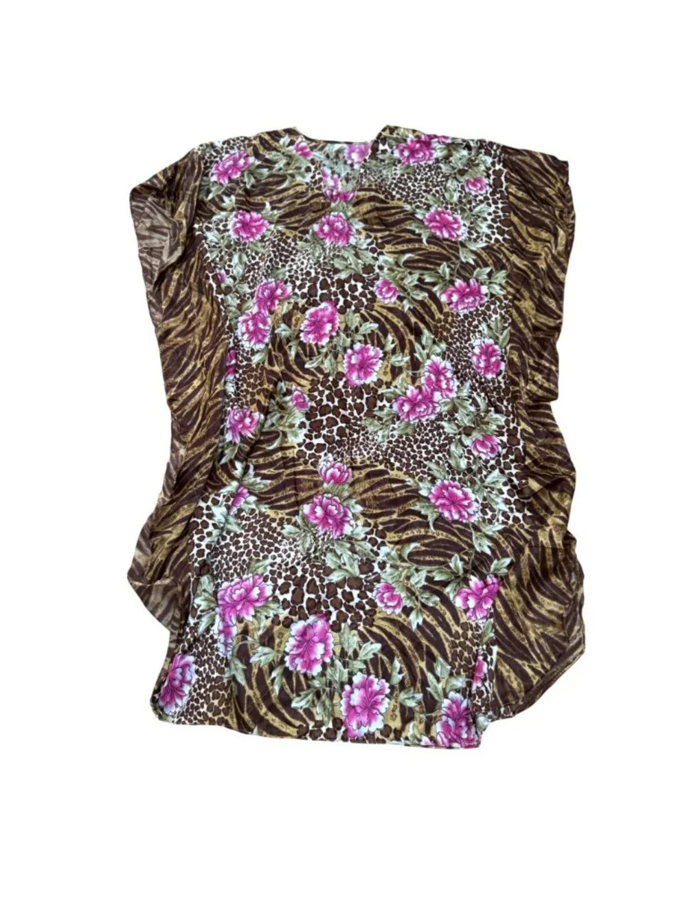 Women's Kaftan Dress One Size Brown Pink Animal  Floral Print V-Neck Loungewear